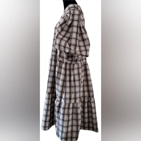 English Factory 2XL Cottage Plaid Gingham Tweed Puff Sleeve New - Picture 3 of 8
